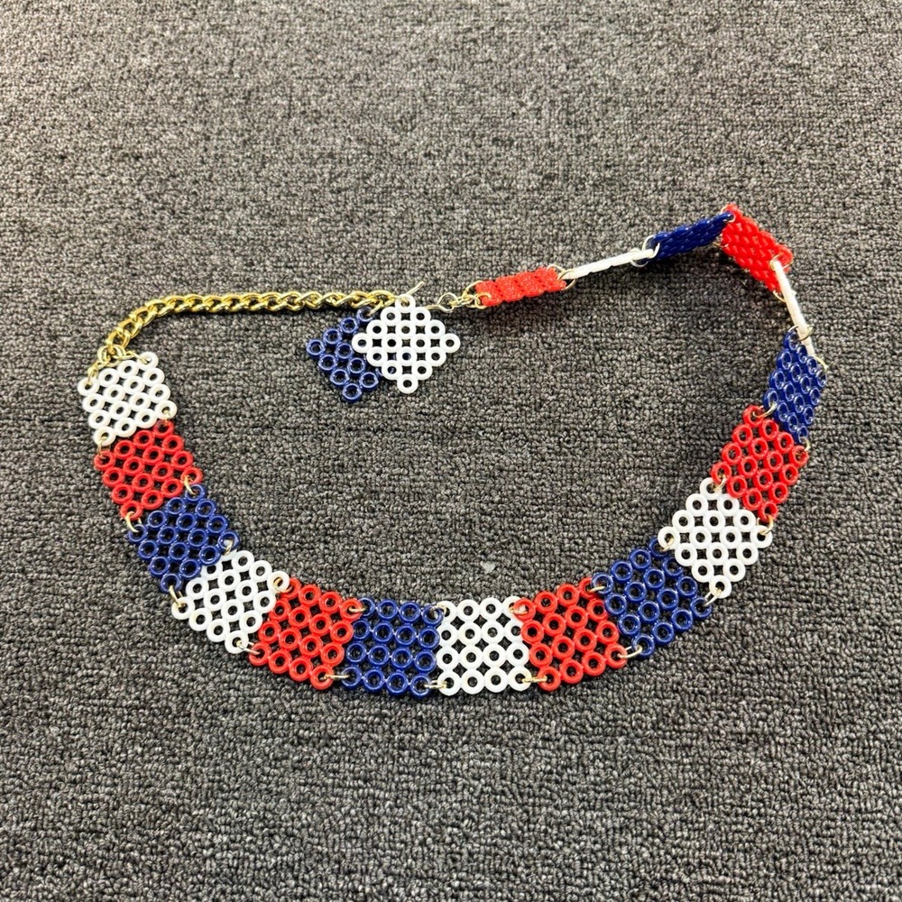 Small Red White Blue Plastic Cable Chain Belt/Strap Adjustable Hook Clasp Boho